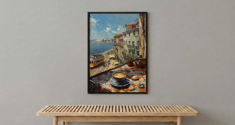 Lisbon Window Art Print, Yellow Tram Decor - Pastel De Nata Landscape