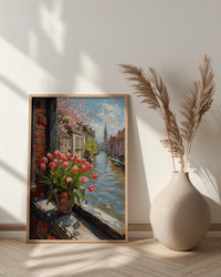 Amsterdam Window Wall Art, Canal House Decor - Red Tulip Spring Landscape