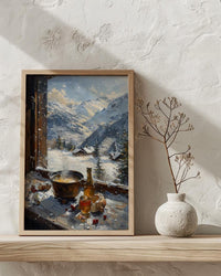 Switzerland Window Art Print, Alps Mountain Decor - Cheese Fondue Landscape