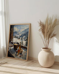 Switzerland Window Art Print, Alps Mountain Decor - Cheese Fondue Landscape