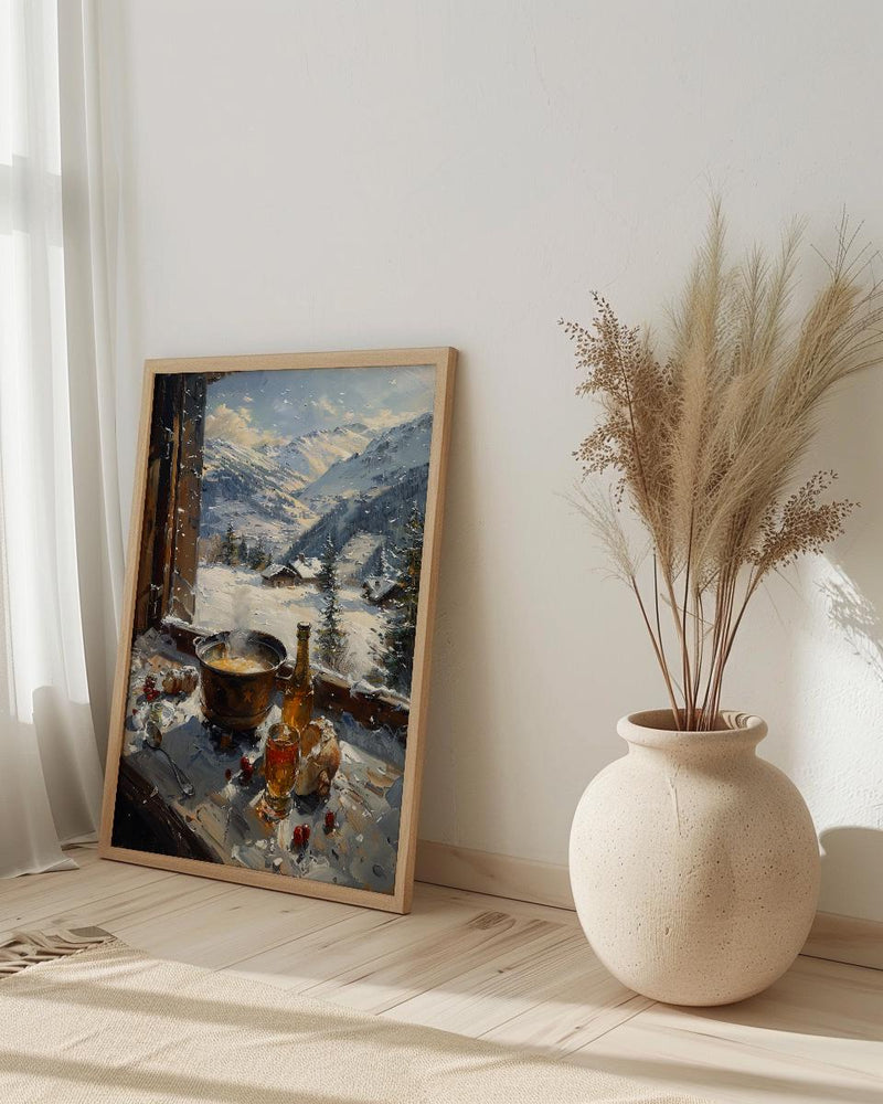 Switzerland Window Art Print, Alps Mountain Decor - Cheese Fondue Landscape