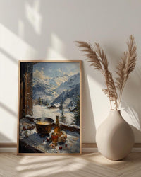 Switzerland Window Art Print, Alps Mountain Decor - Cheese Fondue Landscape