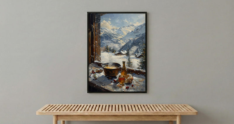 Switzerland Window Art Print, Alps Mountain Decor - Cheese Fondue Landscape