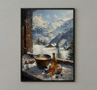 Switzerland Window Art Print, Alps Mountain Decor - Cheese Fondue Landscape