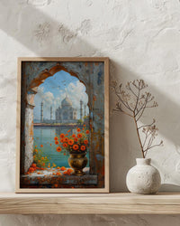 Taj Mahal Window Art Print, India Decor - Marigold Sunrise Landscape