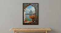 Taj Mahal Window Art Print, India Decor - Marigold Sunrise Landscape