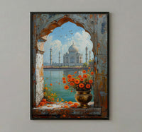 Taj Mahal Window Art Print, India Decor - Marigold Sunrise Landscape