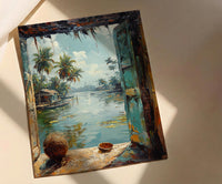 Kerala Window Poster, Tropical Jungle Decor - Backwaters Coconut Art