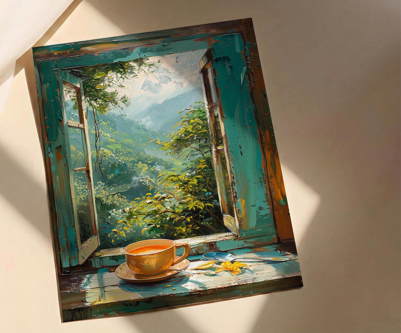 Darjeeling Window Art Print, Tea Garden Decor - Masala Chai Landscape