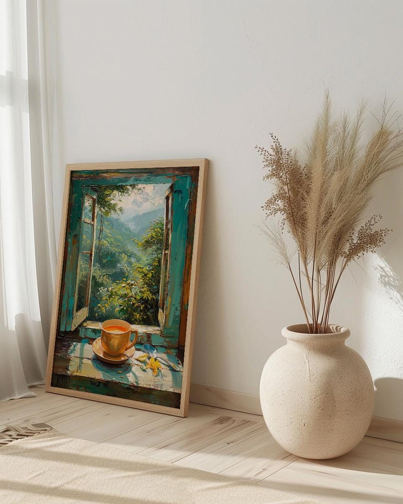 Darjeeling Window Art Print, Tea Garden Decor - Masala Chai Landscape