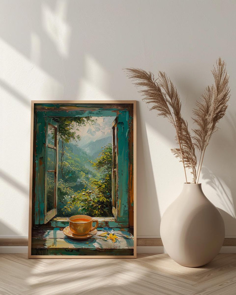 Darjeeling Window Art Print, Tea Garden Decor - Masala Chai Landscape