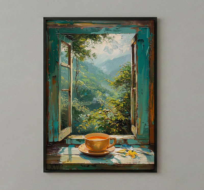 Darjeeling Window Art Print, Tea Garden Decor - Masala Chai Landscape
