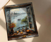 Varanasi Window Wall Art, Ganges River Decor - Spiritual Sunset Print