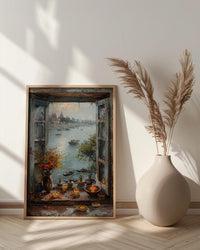 Varanasi Window Wall Art, Ganges River Decor - Spiritual Sunset Print