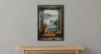 Varanasi Window Wall Art, Ganges River Decor - Spiritual Sunset Print