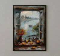Varanasi Window Wall Art, Ganges River Decor - Spiritual Sunset Print