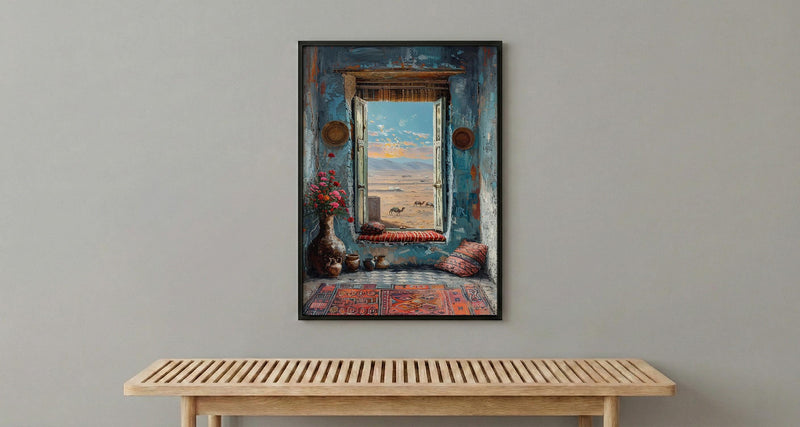 Rajasthan Desert Art Print, Camel Landscape Decor - Boho Pottery Poster