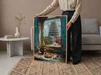 India Temple Art Print, Spiritual Window Decor - Colorful Gopuram Poster