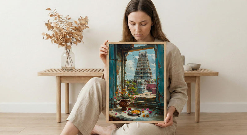 India Temple Art Print, Spiritual Window Decor - Colorful Gopuram Poster