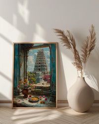 India Temple Art Print, Spiritual Window Decor - Colorful Gopuram Poster