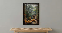Monsoon Garden Poster, Rainy Window Decor - India Samosa Snack Art