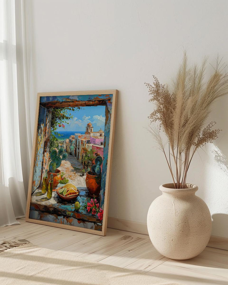 Mexico Window Art Print, Mexican Food Decor - Tacos Fake Window