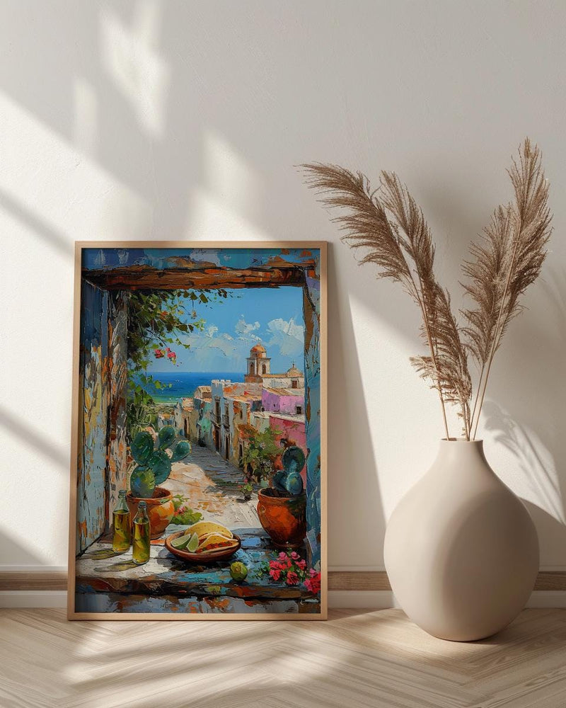 Mexico Window Art Print, Mexican Food Decor - Tacos Fake Window