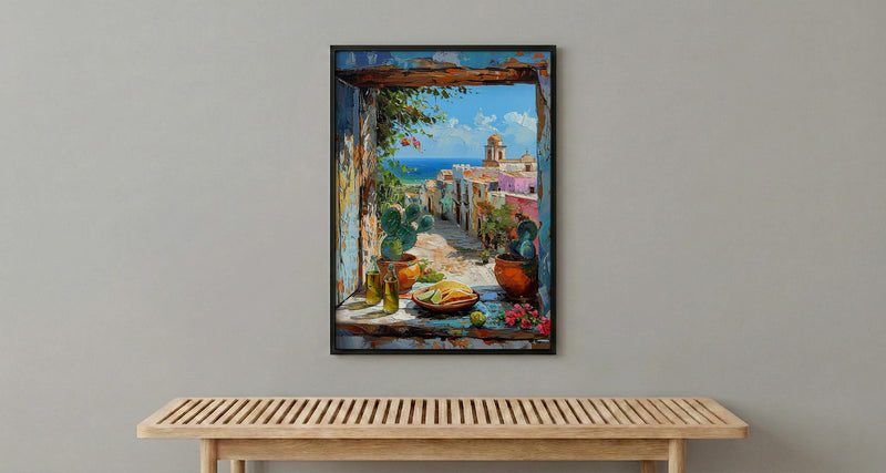 Mexico Window Art Print, Mexican Food Decor - Tacos Fake Window