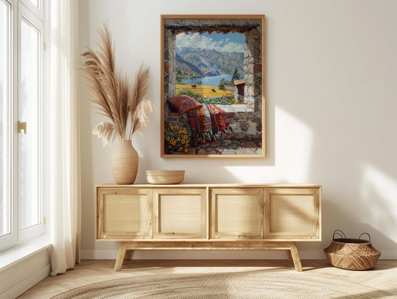 Peru Window Poster, Cusco Mountain Decor - Llama Andes Landscape