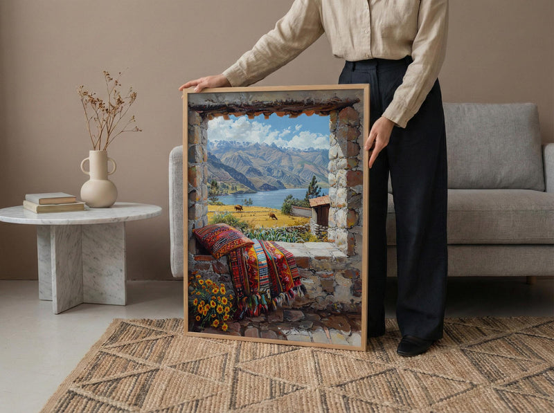 Peru Window Poster, Cusco Mountain Decor - Llama Andes Landscape