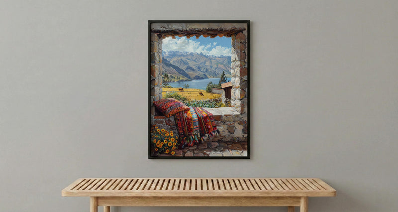 Peru Window Poster, Cusco Mountain Decor - Llama Andes Landscape