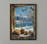Chile Window Wall Art, Patagonia Cabin Decor - Snowy Mountain Mate Tea