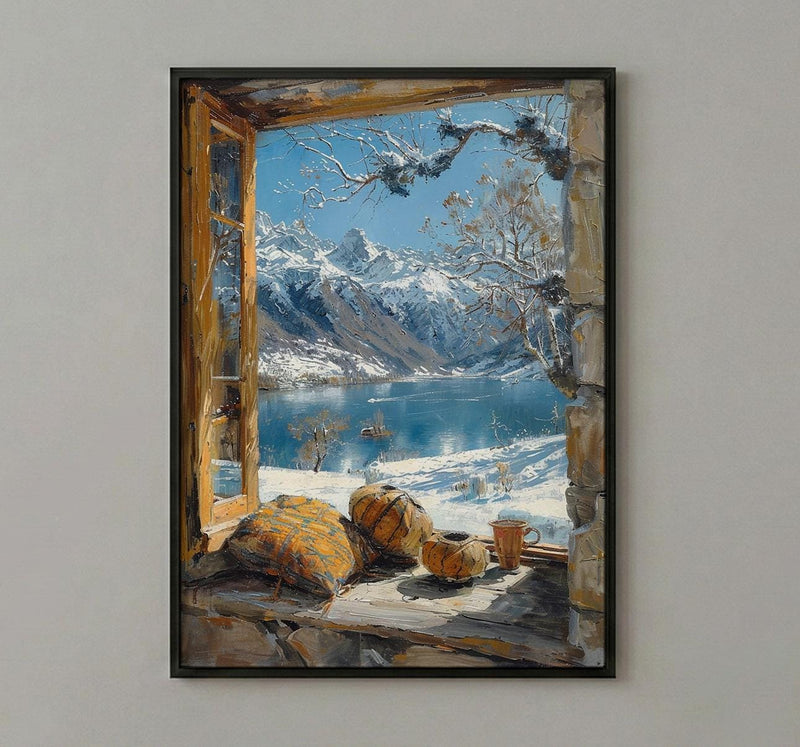 Chile Window Wall Art, Patagonia Cabin Decor - Snowy Mountain Mate Tea