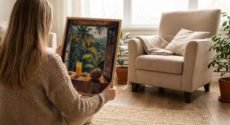 Costa Rica Window Poster, Jungle Rain Decor - Toucan Coconut Art