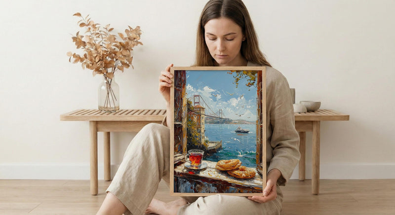 Istanbul Window Art Print, Bosphorus Decor - Turkish Tea Simit View
