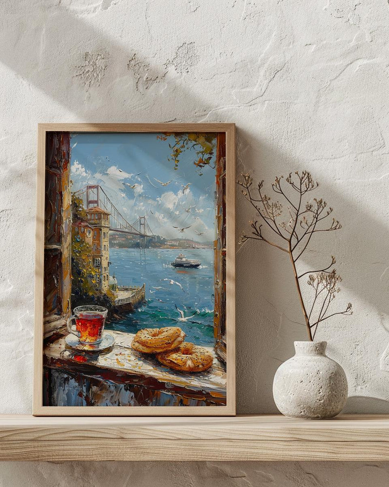 Istanbul Window Art Print, Bosphorus Decor - Turkish Tea Simit View