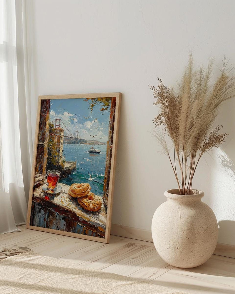 Istanbul Window Art Print, Bosphorus Decor - Turkish Tea Simit View