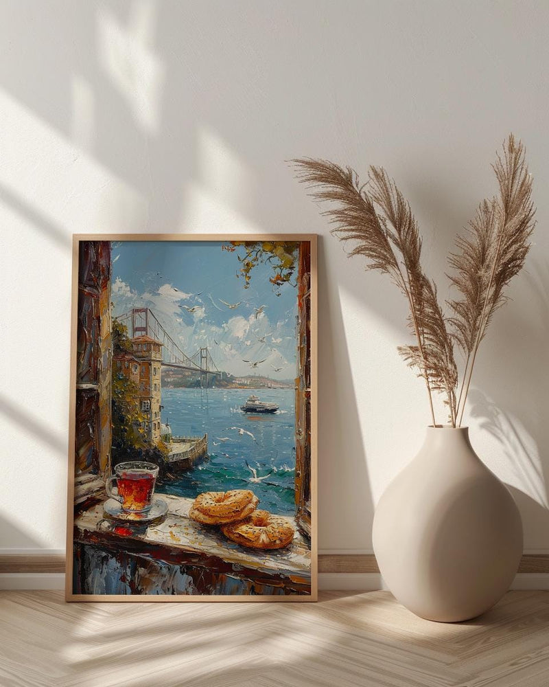 Istanbul Window Art Print, Bosphorus Decor - Turkish Tea Simit View