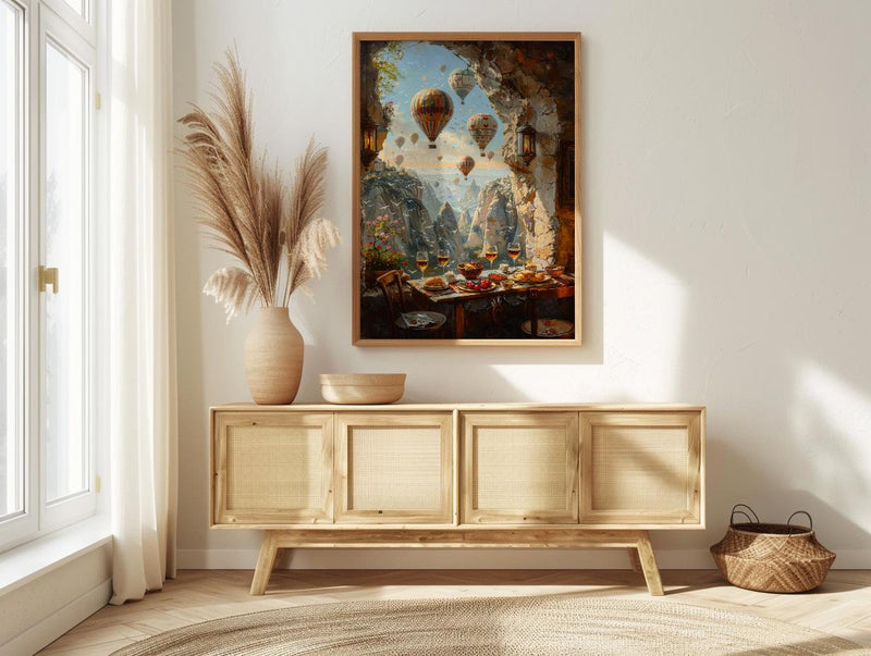 Cappadocia Window Wall Art, Hot Air Balloon Decor - Sunrise Stone Room