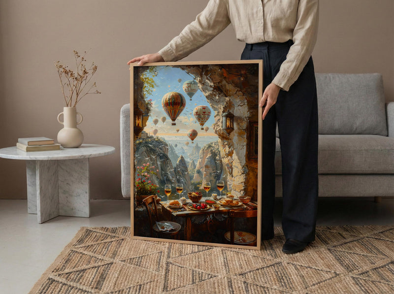 Cappadocia Window Wall Art, Hot Air Balloon Decor - Sunrise Stone Room