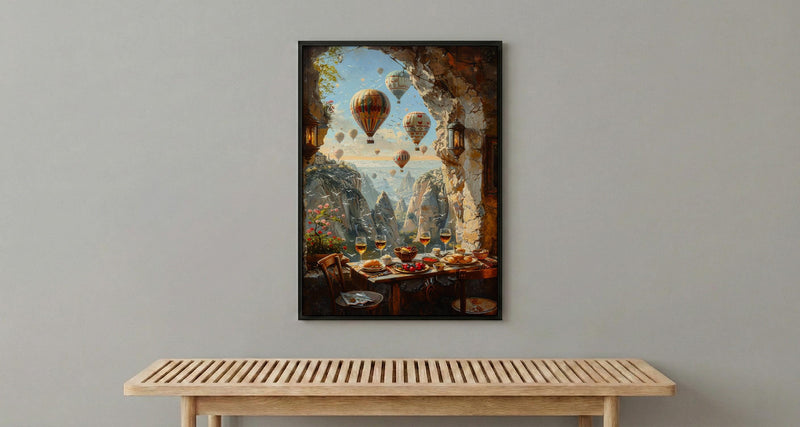 Cappadocia Window Wall Art, Hot Air Balloon Decor - Sunrise Stone Room