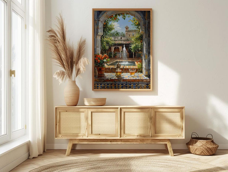 Morocco Riad Window Poster, Courtyard Decor - Mint Tea Boho Art
