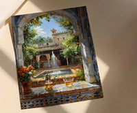 Morocco Riad Window Poster, Courtyard Decor - Mint Tea Boho Art