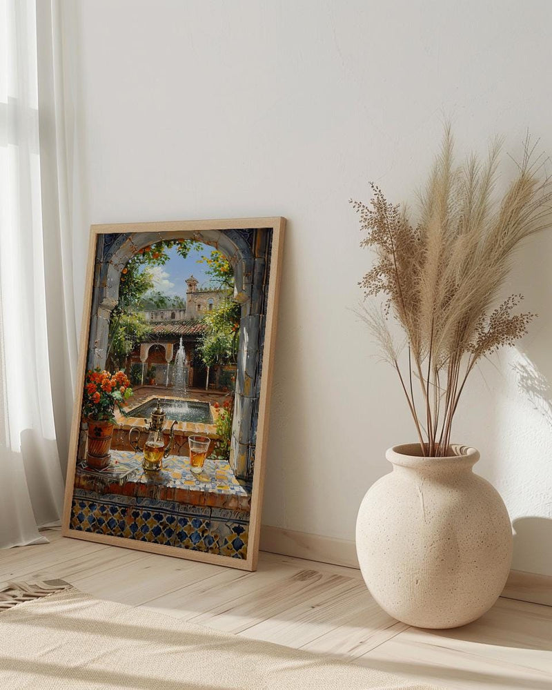 Morocco Riad Window Poster, Courtyard Decor - Mint Tea Boho Art