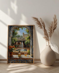 Morocco Riad Window Poster, Courtyard Decor - Mint Tea Boho Art