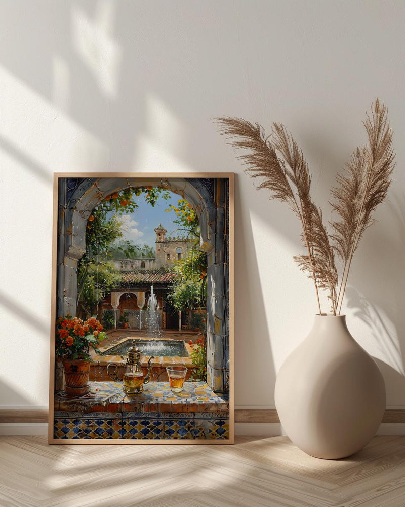Morocco Riad Window Poster, Courtyard Decor - Mint Tea Boho Art