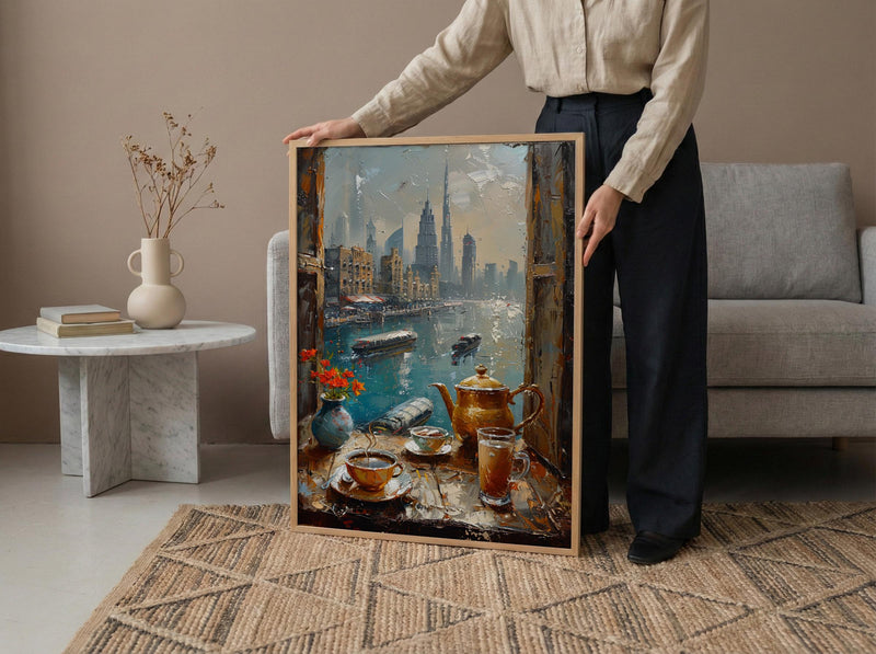 Dubai Window Art Print, Skyline Decor - Burj Khalifa Arabic Coffee