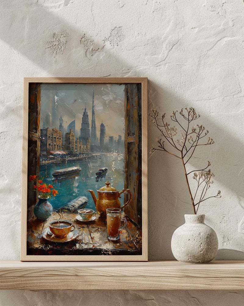 Dubai Window Art Print, Skyline Decor - Burj Khalifa Arabic Coffee