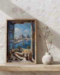 Egypt Window Wall Art, Great Pyramid Decor - Sphinx Desert Landscape