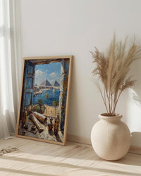 Egypt Window Wall Art, Great Pyramid Decor - Sphinx Desert Landscape